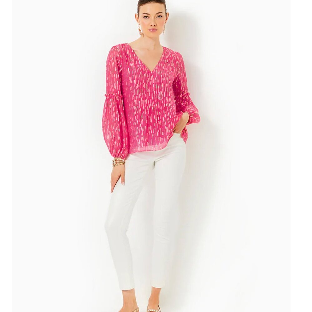 NWT Lilly Pulitzer Cleme Long Sleeve Top Passion Fruit Pink Size 8 - Picture 4 of 11
